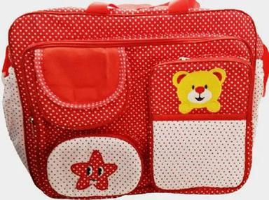 Red Soft Lightweight Attached Handles Printed Design Cotton Baby Diaper Bag