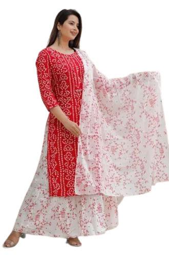 Washable 14X34X42 Inches Trendy Party Wear Cotton Printed Kurti With Skirt And Dupatta 