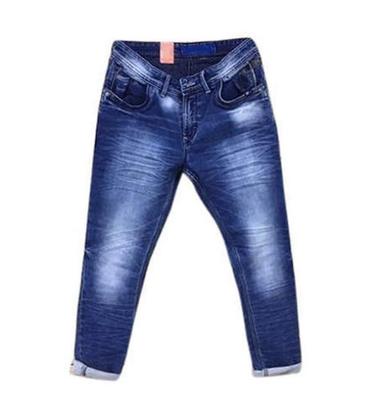 Blue Casual Wear No Fade Slim Fit Plain Dyed Denim Straight Jeans For Men 