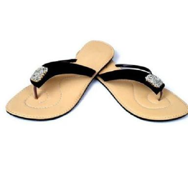 Brown Casual Wear Lightweight Leather And Pu Slip-On Flat Fancy Sandals For Ladies