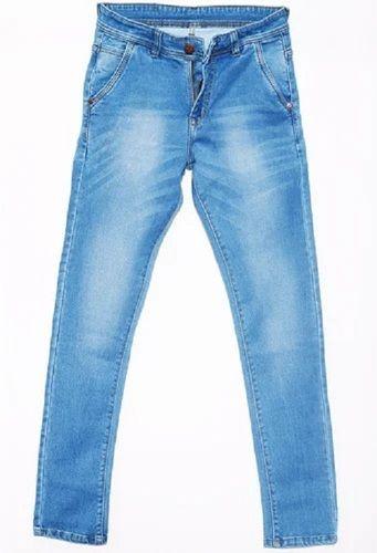 Blue Washable Regular Wear And Slim Fit Plain Dyed Denim Jeans For Mens