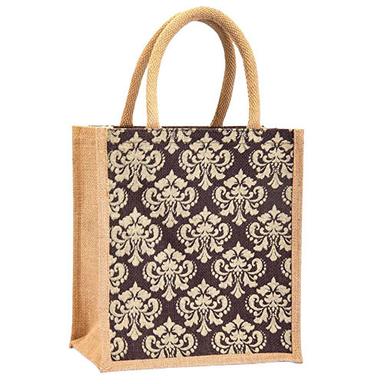Black And Brown 10X4X8 Inches Plain Dyed Eco Friendly Printed Jute Box Bag For Shopping