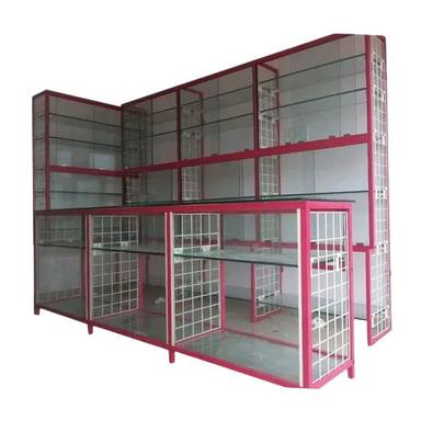 Pink 125 Kilograms Rust Proof Paint Coated Iron And Glass Cosmetic Display Rack