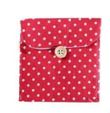 Red 10 X 10 X 1 Cm Offset Printed Button Closure Soft Cotton Sanitary Bag 