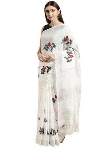 Embroidered Multicolor Casual Wear Printed Stylish Linen Embroidery Saree