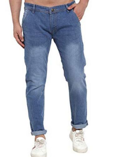 Blue Regular Fit Casual Wear Plain Dyed Straight Denim Jeans For Mens