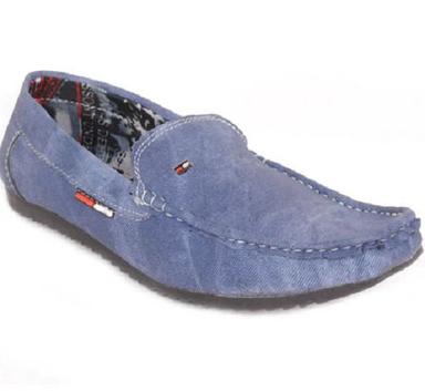 Blue Denim Fabric Pvc Insole Round Toe Loafer Shoes For Mens