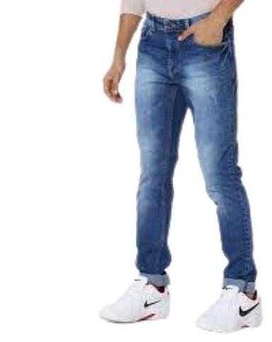 Blue Plain Dyerd Pattern Comfortable Casual Wear Slim Fit Denim Jeans For Men'S 