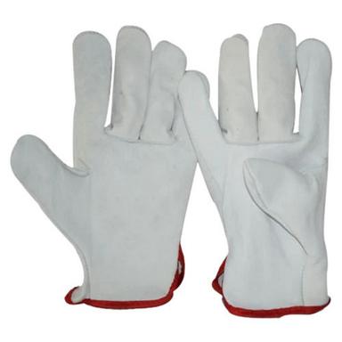 White 8 Inches Half Finger Plain Driving Leather Hand Gloves For Unisex  