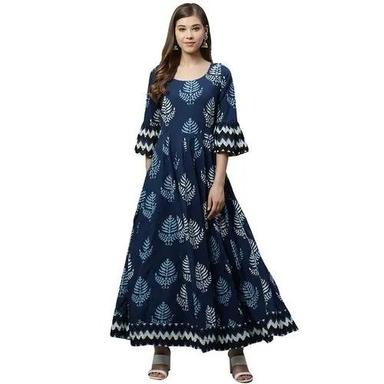 Ladies Regular Fit 3/4Th Sleeves Unfadable Printed Cotton Anarkali Kurti Bust Size: 22 Inch (In)