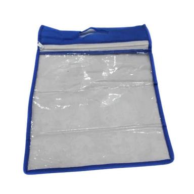 Blue And Transparent 1 Mm Thick Rectangular Patch Handle Zipper Closure Plain Pvc Garment Bag