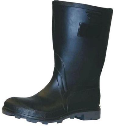 Black Pu Leather Plain Slip On Safety Gumboot For Men