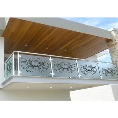 Balcony Stainless Steel Silver Glass Railing For Home Size: Custom