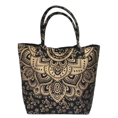 Golden And Black Lightweight Hand Length Handle Digital Printed Bag For Shopping