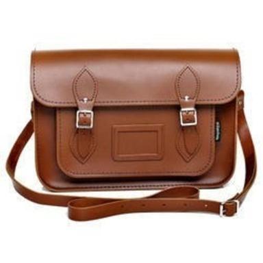 Brown 15 Inch Unisex Real Leather Satchel Bags With Adjustable Strap