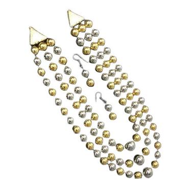 Golden And Silver Party Wear Polished Metal Artificial Beaded Jewelry With Earrings