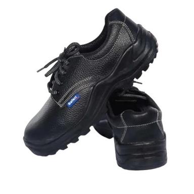 Black Rubber Sole Lace Closure And Medium Heel Leather Safety Shoes For Men