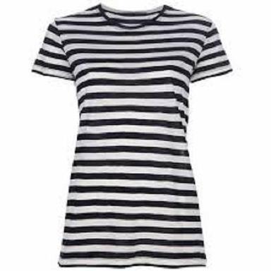 O Neck Collar Short Sleeves Girls Nylon Fabric Stripped Pattern T Shirt Age Group: 12-17