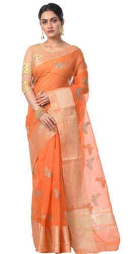 Orange Party Wear Embroidered Kota Silk Saree With Blouse For Party Use