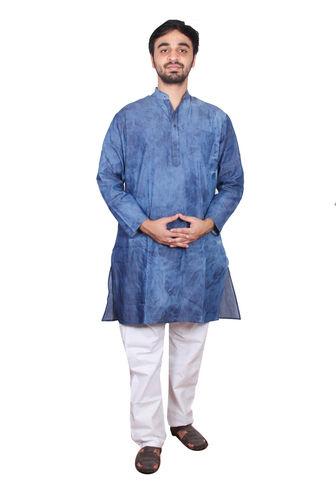 Indian Mens Full Sleeves Indigo Blue Denim Ethnic Kurta And Pajama