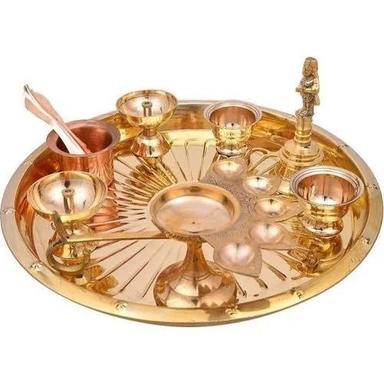 Golden 14 Inches Corrosion Resistant Polished Finished Brass Pooja Thali