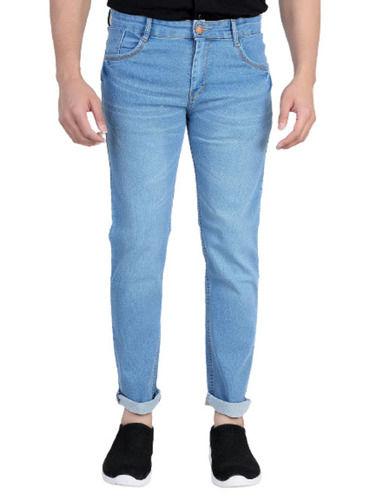 Blue Regular Fit Casual Wear Plain Dyed Denim Jeans For Men 