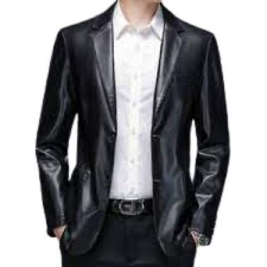 Black Button Closure Full Sleeve Plain Skin-Friendly Leather Jacket For Men'S