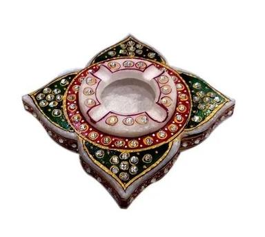 Multicolor 6X6 Inch Lightweight Heat Resistant Square Marble Modern Decorative Ashtray 