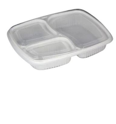 White 8X3 Inch Heat Resistant Rectangular Plastic Disposable 3 Compartment Food Container 