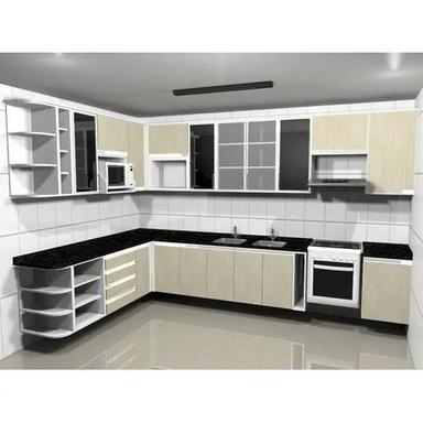 Color Coated Glossy Finish Plain Wooden L-Shaped Modular Kitchen With Rack And Drawers Carpenter Assembly