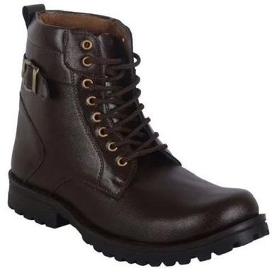 Brown Lace Closure Leather Mens High Ankle Boot