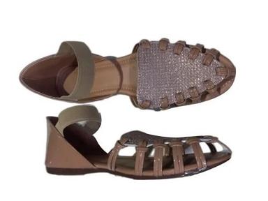 Brown Comfortable Casual Wear Leather Flat Heel Sandals For Women