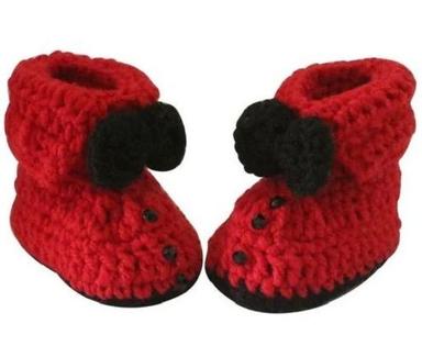 Red Skin Friendly And Comfortable Woolen Crochet Booties For Baby 