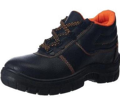 Black Medium Heel Lace Closer Leather Safety Shoes For Men