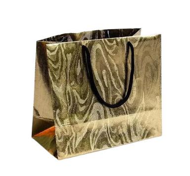 Golden And Black 15X16 Inch 5 Kg Load Capacity Rectangular Printed Paper Gift Bag With Two Rope Handle 