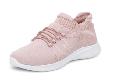 Peach And White Comfortable Casual Wear Laces Closure Mesh Shoes For Women 