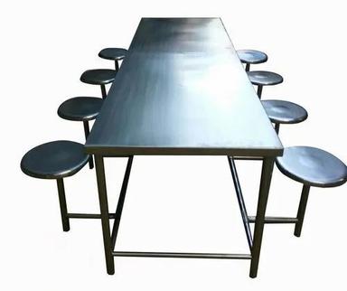 Machine Made 7X2.5X3 Foot Rectangular Eight Seater Polished Stainless Steel Dining Table Set