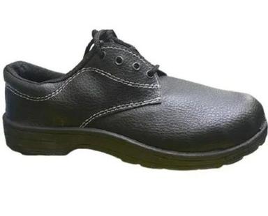Black Pu Outsole Lace Closer Plain Leather Regular Safety Shoes For Mens