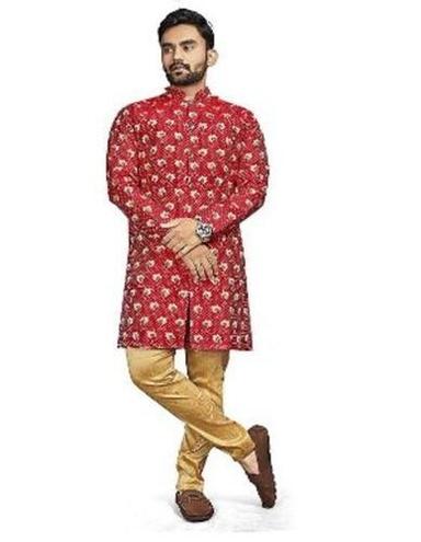 Men Ethnic Wear Full Sleeves Printed Poly Cotton Kurta And Pajama Age Group: Adults