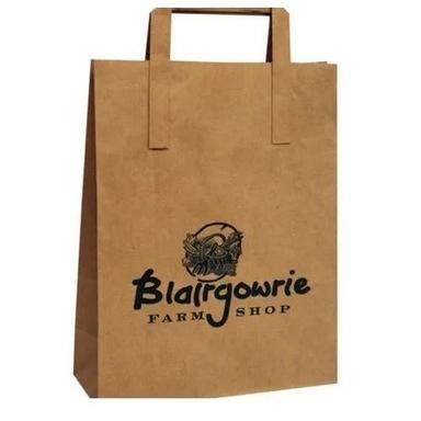 Brown Rectangular Printed Paper Promotional Bags With Hand Length Handle 