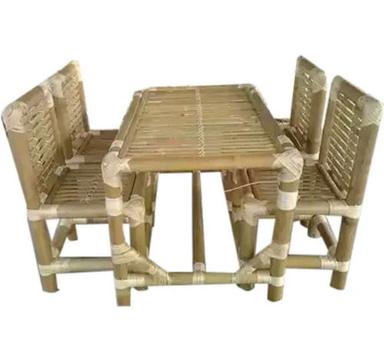 4 Seater Modern Plain Bamboo Dining Table Set  No Assembly Required