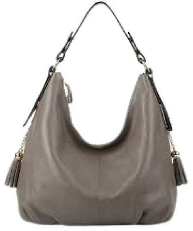 Grey Plain Pattern Genuine Leather Fancy Hand Bag For Women