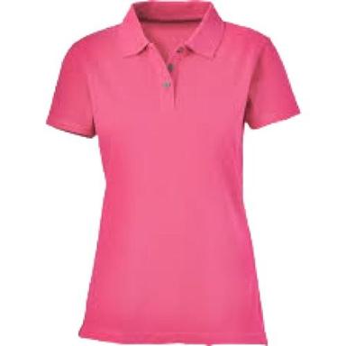 Ladies Plain Pink Polo Neck Short Sleeve Casual Wear Cotton T Shirt Gender: Female