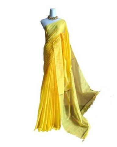 Yellow Simple And Plain Casual Wear Cotton Silk Saree