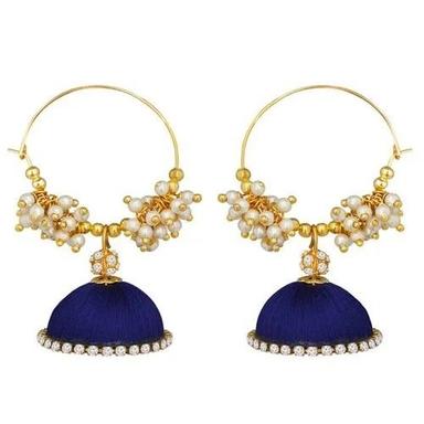 Party Lightweight Gold Plated Metal And Fabric Pearl Stone Artificial Earrings For Women 