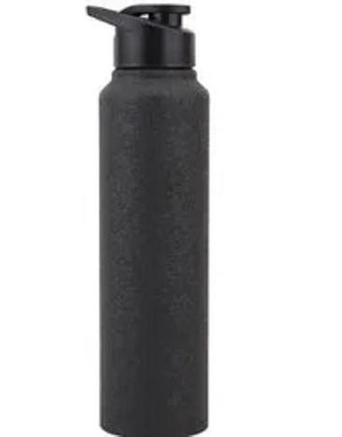  पीने के पानी के लिए काला 1 एल किफायती बेलनाकार मैट प्लास्टिक स्टेनलेस स्टील क्रैकल बोतल 