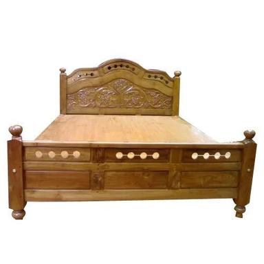 Machine Made 86.3 Kilogram Easy To Clean Eco Friendly Polished Teak Wooden Double Bed