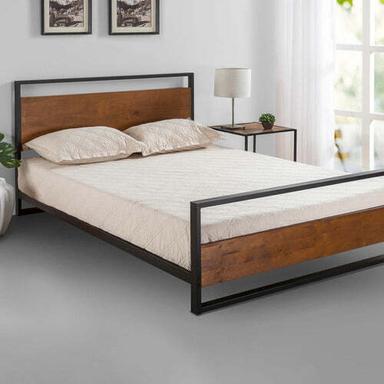 Brown Polished Metal Wooden Frame Bedroom Single Bed Without Storage