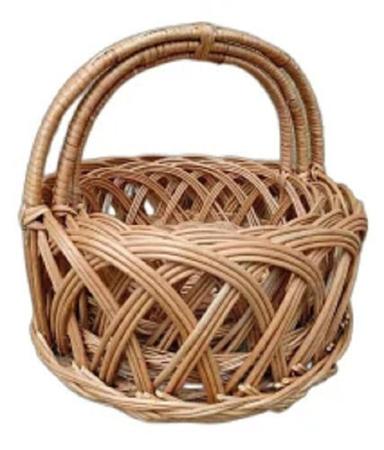 Brown Modern Round Handled Handmade Rattan Wood Hamper Gift Basket 