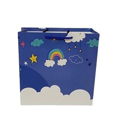 Blue With White 10 Piece Pack 9X9X4 Cm Size Printed Multi Color Paper Bag